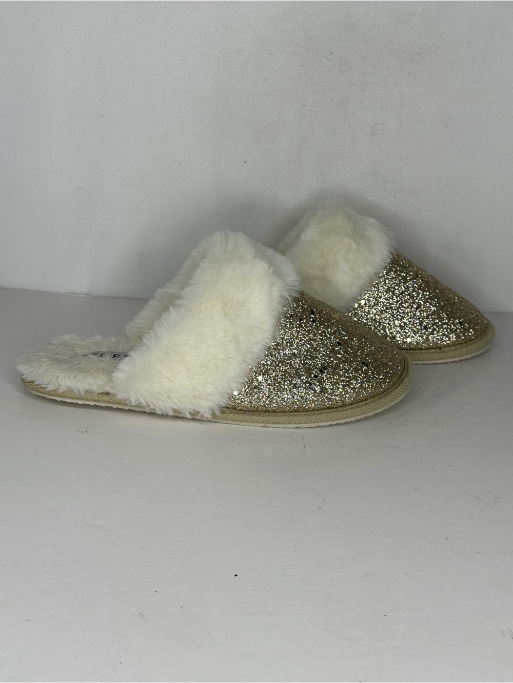 Torrid Gold Glitter Faux-Fur Slide Slippers  Sz 10